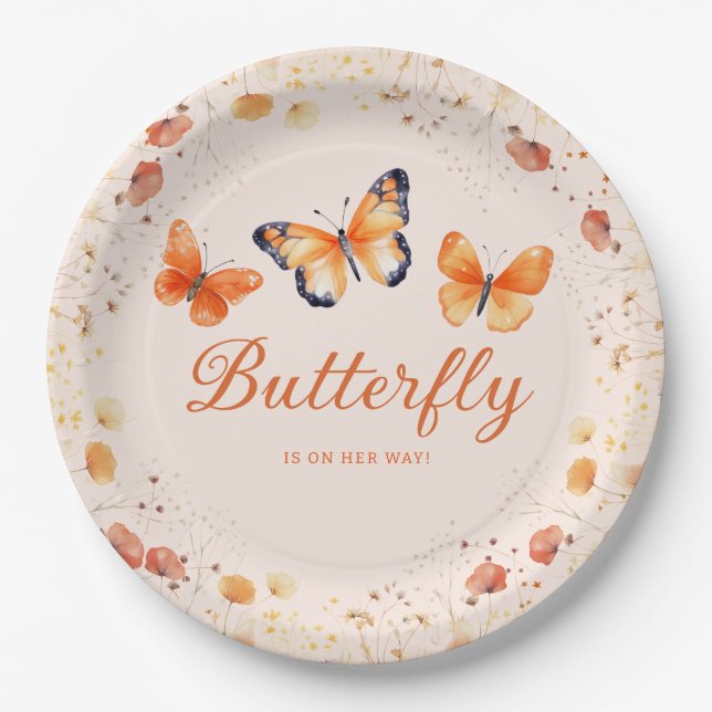 Wasserfarbe niedlich Butterfly Floral Girl Babydus Pappteller (Vorderseite)