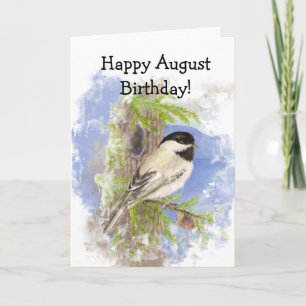Wasserfarbe Niedlich Chickadee Bird August Geburts Karte