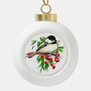 Wasserfarbe Niedlich Chickadee Bird Benutzerdefini Keramik Kugel-Ornament