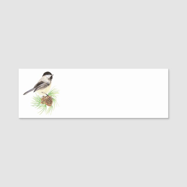 Wasserfarbe Niedlich Chickadee Bird Landschaftlich Namensschild (Vorderseite)
