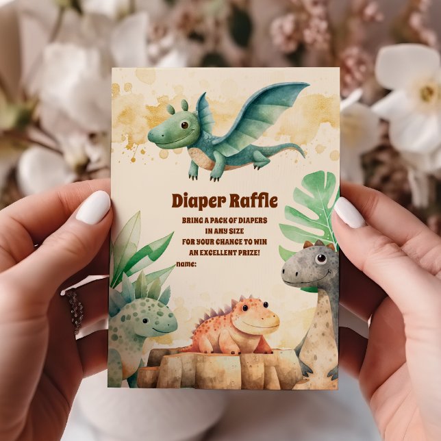 Wasserfarbe Niedlich Dinosaur Diapper Raffle Begleitkarte (Von Creator hochgeladen)