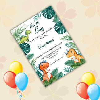Wasserfarbe Niedlich Dinosaurier Grüne Boy Babydus Einladung