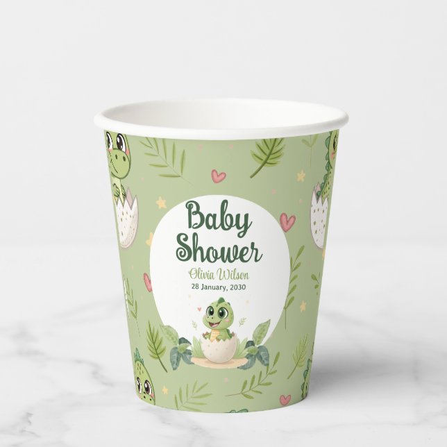 Wasserfarbe Niedlich Dinosaurier Grüne Boy Babydus Pappbecher (Vorderseite)