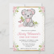 Wasserfarbe Niedlich Floral Koala Girl 2. Geburtst