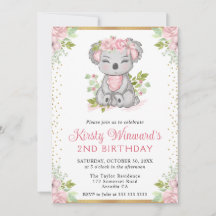 Wasserfarbe Niedlich Floral Koala Girl 2. Geburtst