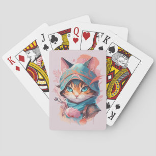 Wasserfarbe Niedlich Hooded Ninja Cat Spielkarten