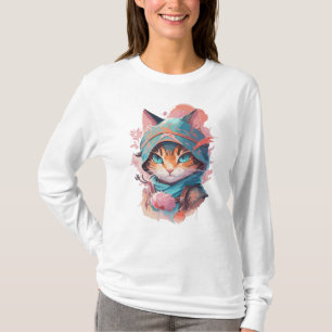 Wasserfarbe Niedlich Hooded Ninja Cat T-Shirt