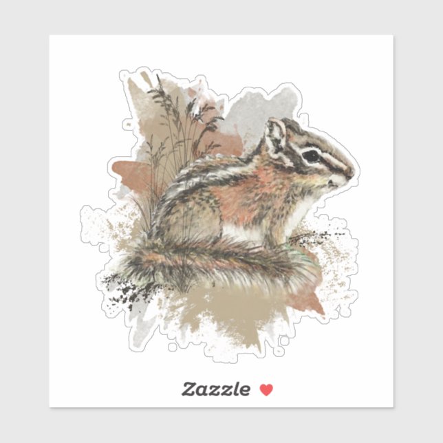 Wasserfarbe Niedlich Kleiner Chipmunk Tierwelt Aufkleber (Blatt)
