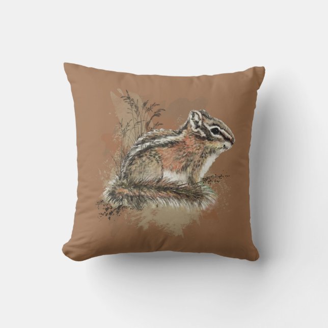 Wasserfarbe Niedlich Kleiner Chipmunk Tierwelt Kissen (Vorderseite)