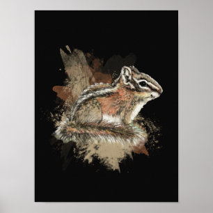 Wasserfarbe Niedlich Kleiner Chipmunk Tierwelt Poster