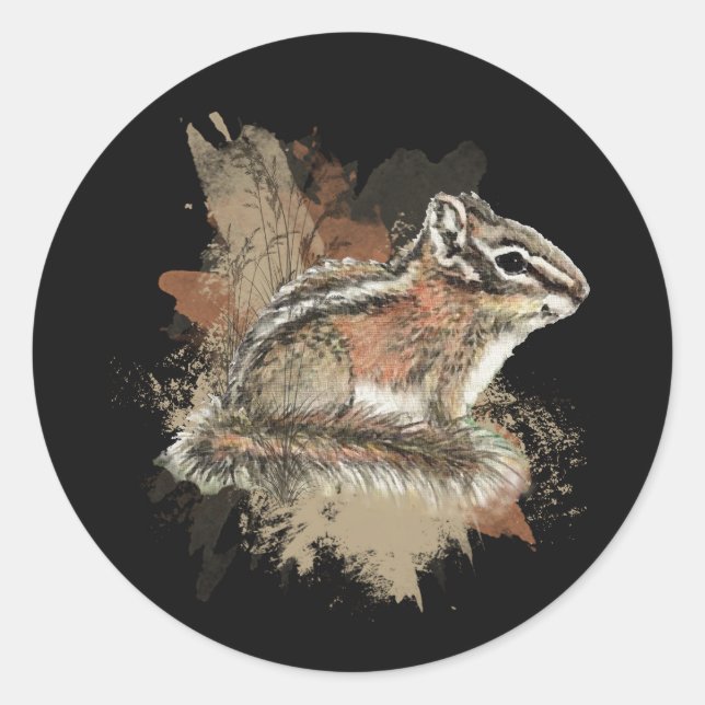 Wasserfarbe Niedlich Kleiner Chipmunk Tierwelt Runder Aufkleber (Vorderseite)