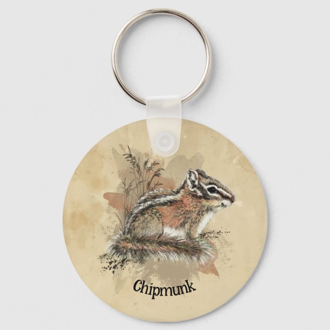 Wasserfarbe Niedlich Kleiner Chipmunk Tierwelt Schlüsselanhänger (Vorderseite)