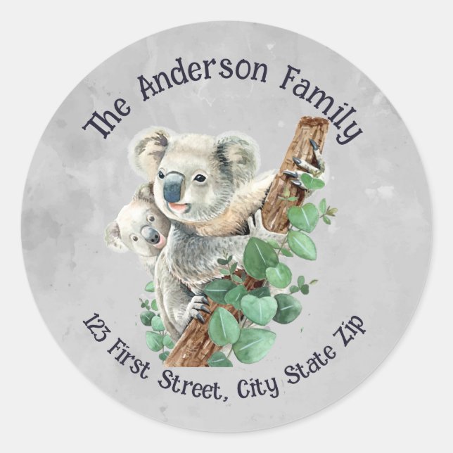 Wasserfarbe Niedlich Koala Bears Australische Tier Runder Aufkleber (Vorderseite)