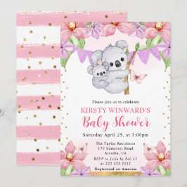 Wasserfarbe Niedlich Koalas & Blume Kinderdusche Einladung