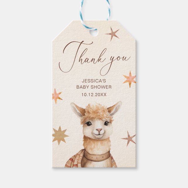 Wasserfarbe Niedlich Llama Babydusche Vielen Dank Geschenkanhänger (Vorderseite)