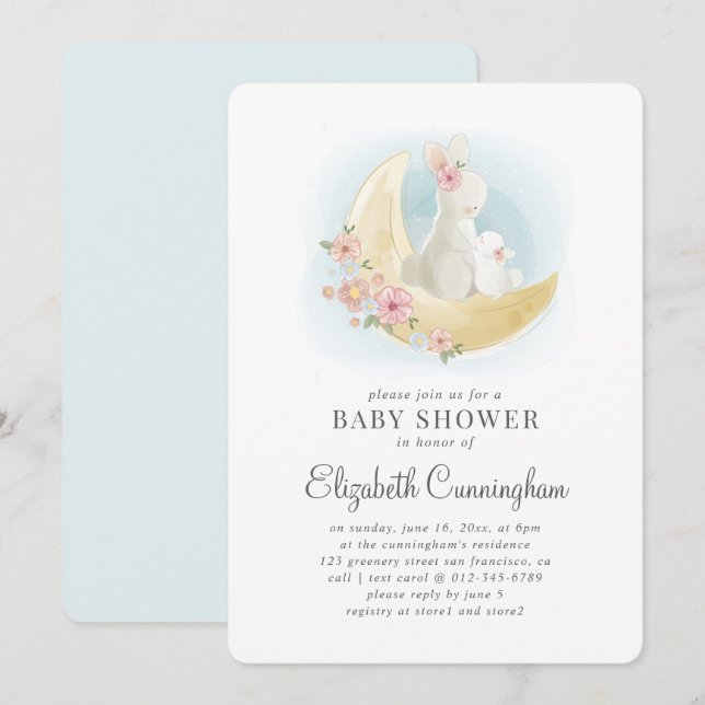 Wasserfarbe Niedlich Mama Rabbit Babydusche Einlad Einladung (Vorne/Hinten)