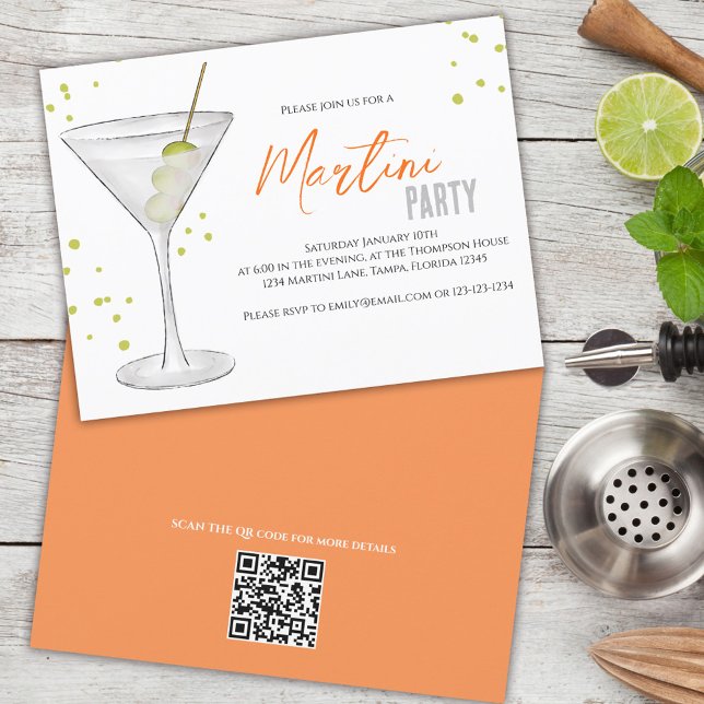 Wasserfarbe Niedlich Martini-Party Whimsischer QR- Einladung (Von Creator hochgeladen)