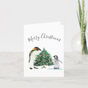 Wasserfarbe Niedlich Pinguin Frohe Weihnachtskids Feiertagskarte
