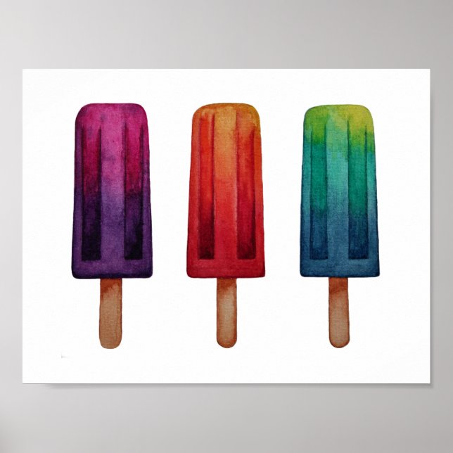 Wasserfarbe Niedlich Popsim Eis Cremes Poster (Vorne)