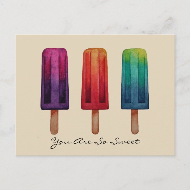 Wasserfarbe Niedlich Popsim Eis Cremes Postkarte (Vorderseite)