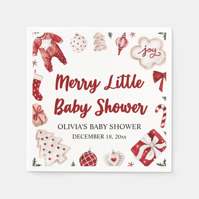 Wasserfarbe Niedlich Red Christmas Winter Baby Dus Serviette (Vorderseite)
