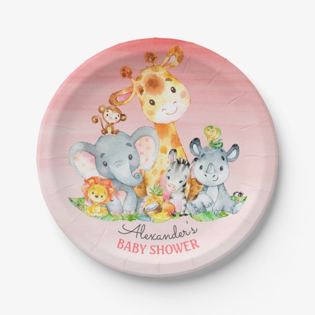 Wasserfarbe Niedlich Safari Jungle Animals Kinderd Pappteller (Vorderseite)