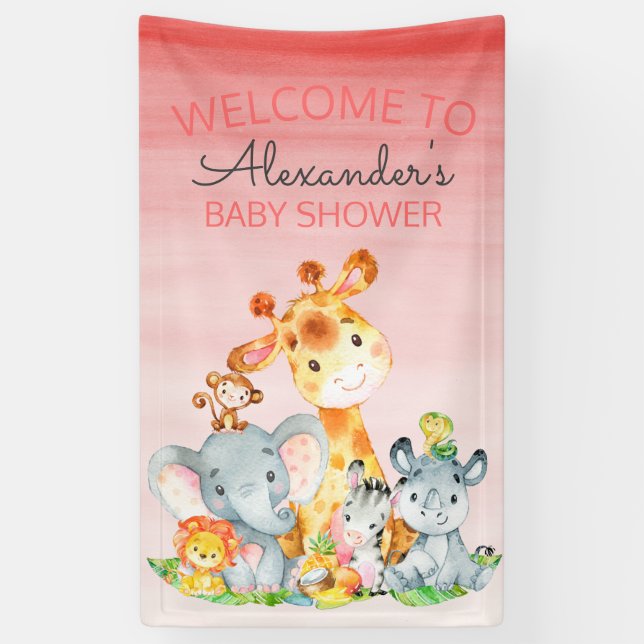Wasserfarbe Niedlich Safari Jungle Babydusche Banner (Vertikal)