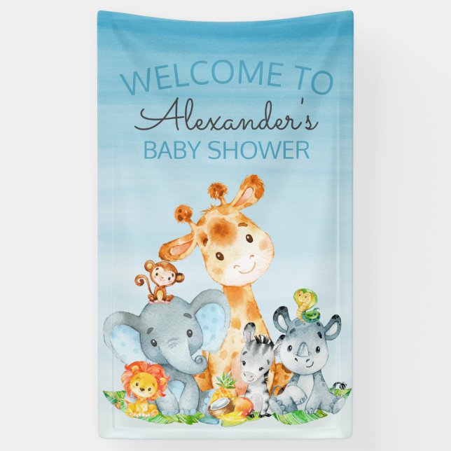 Wasserfarbe Niedlich Safari Jungle Babydusche Banner (Vertikal)