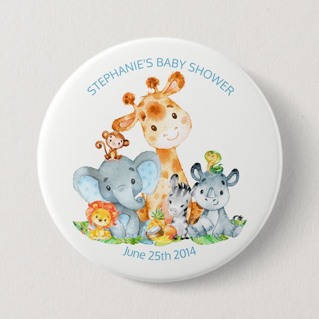 Wasserfarbe Niedlich Safari Jungle Babydusche Button (Vorderseite)
