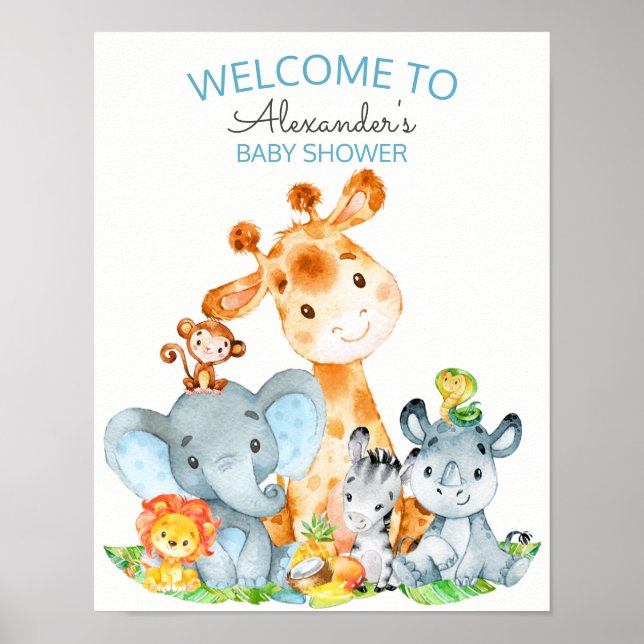 Wasserfarbe Niedlich Safari Jungle Babydusche Poster (Vorne)