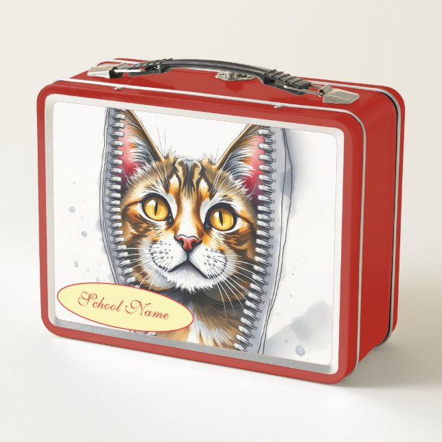 Wasserfarbe Niedlich Schöne moderne Katze Sammlung Metall Brotdose (Rückseite)