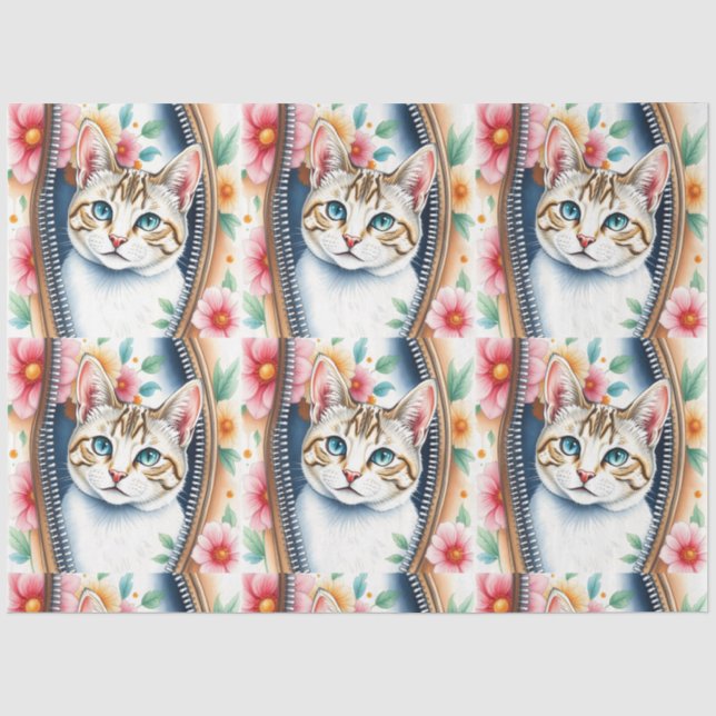 Wasserfarbe Niedlich Schöne, trendy Cat Collection Seidenpapier (Vorderseite)