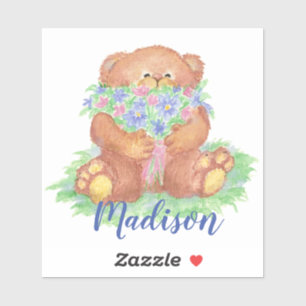Wasserfarbe Niedlich Teddy Bär Blume Art Individue Aufkleber