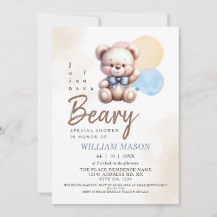 Wasserfarbe Niedlich Teddy Bear Balloon Babydusche Einladung