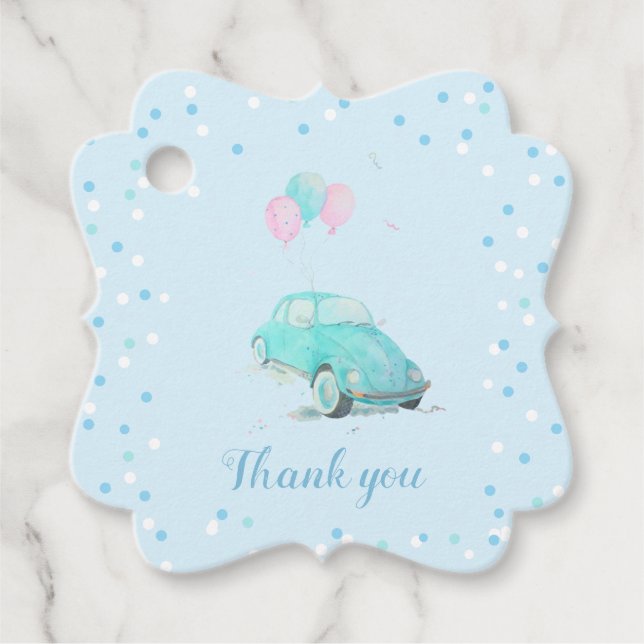 Wasserfarbe Niedliche Auto Baby Dusche Boy Gefalle Geschenkanhänger (Vorderseite)
