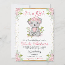 Wasserfarbe Niedliche Flora Koala Girl Babydusche