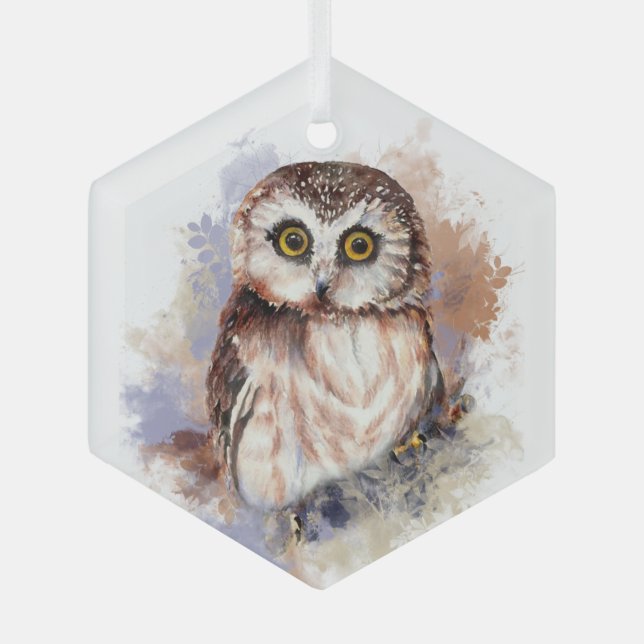 Wasserfarbe Niedliche Vogelart Ornament Aus Glas (Vorderseite)