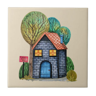 Wasserfarbe Niedliche Zuhause Sweet Zuhause Art Fliese