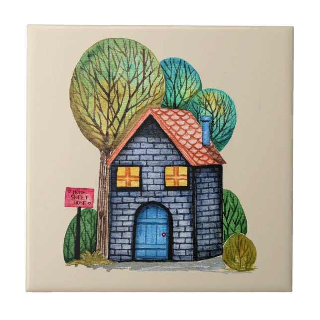 Wasserfarbe Niedliche Zuhause Sweet Zuhause Art Fliese (Vorderseite)