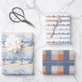 Wasserfarbe Niedlicher Schneemann im Urlaub Geschenkpapier Set