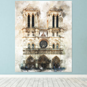 Wasserfarbe Notre Dame Kathedrale Fassade Leinwanddruck