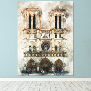 Wasserfarbe Notre Dame Kathedrale Fassade Leinwanddruck