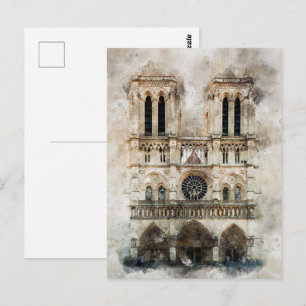 Wasserfarbe Notre Dame Kathedrale Fassade Postkarte