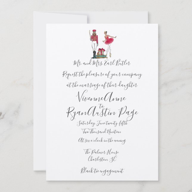 Wasserfarbe Nutcracker Thema Hochzeit Einladung (Vorderseite)