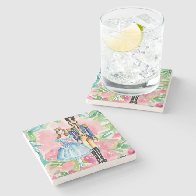 Wasserfarbe Nutcracker und Clara Christmas Steinuntersetzer (Seitenansicht)