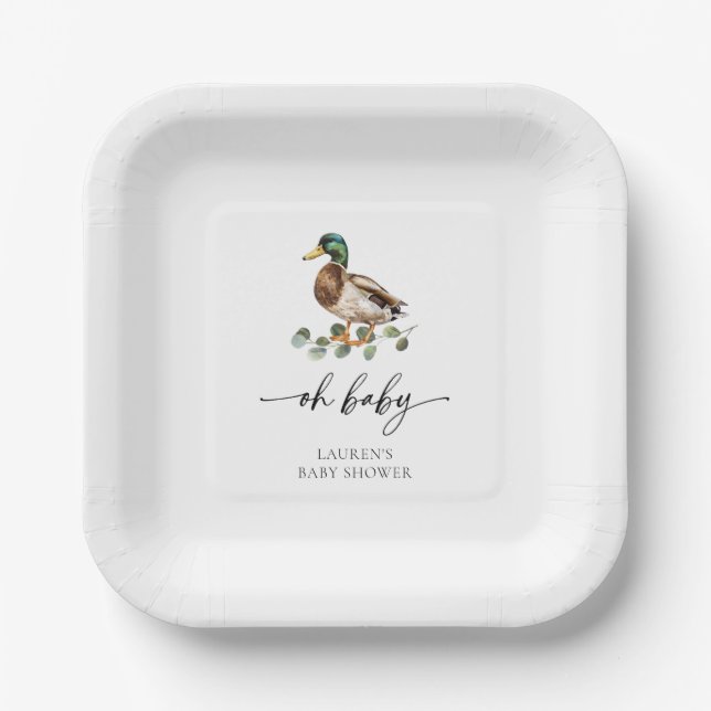 Wasserfarbe Oh Baby Mallard Duck Baby Duck Pappteller (Vorderseite)