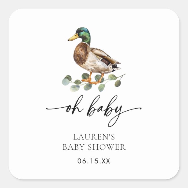 Wasserfarbe Oh Baby Mallard Duck Baby Duck Quadratischer Aufkleber (Vorderseite)
