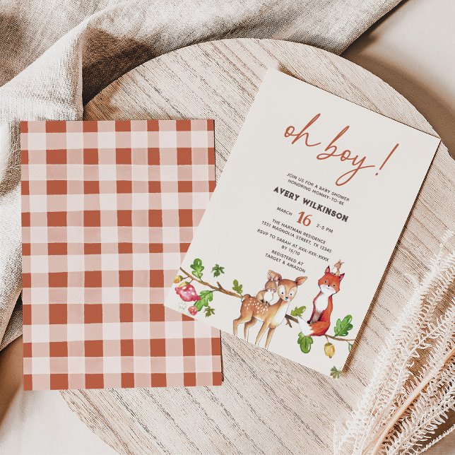 Wasserfarbe Oh Boy Woodland Babydusche Einladung (Von Creator hochgeladen)