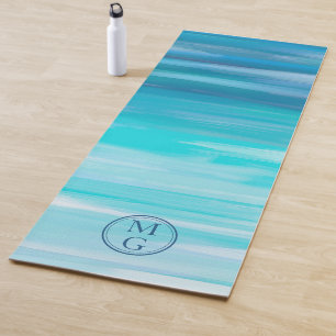 Wasserfarbe Ombre Abstrakt Navy Blue Aqua Monogram Yogamatte