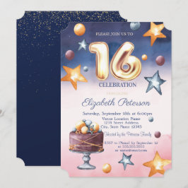 Wasserfarbe Ombre Stars Kuchen Süß 16 Einladung